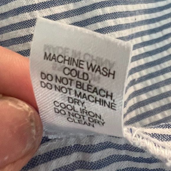 C Blue and White Striped Bow Back Top with Ruffle Hemline Size XL - Picture 7 of 7